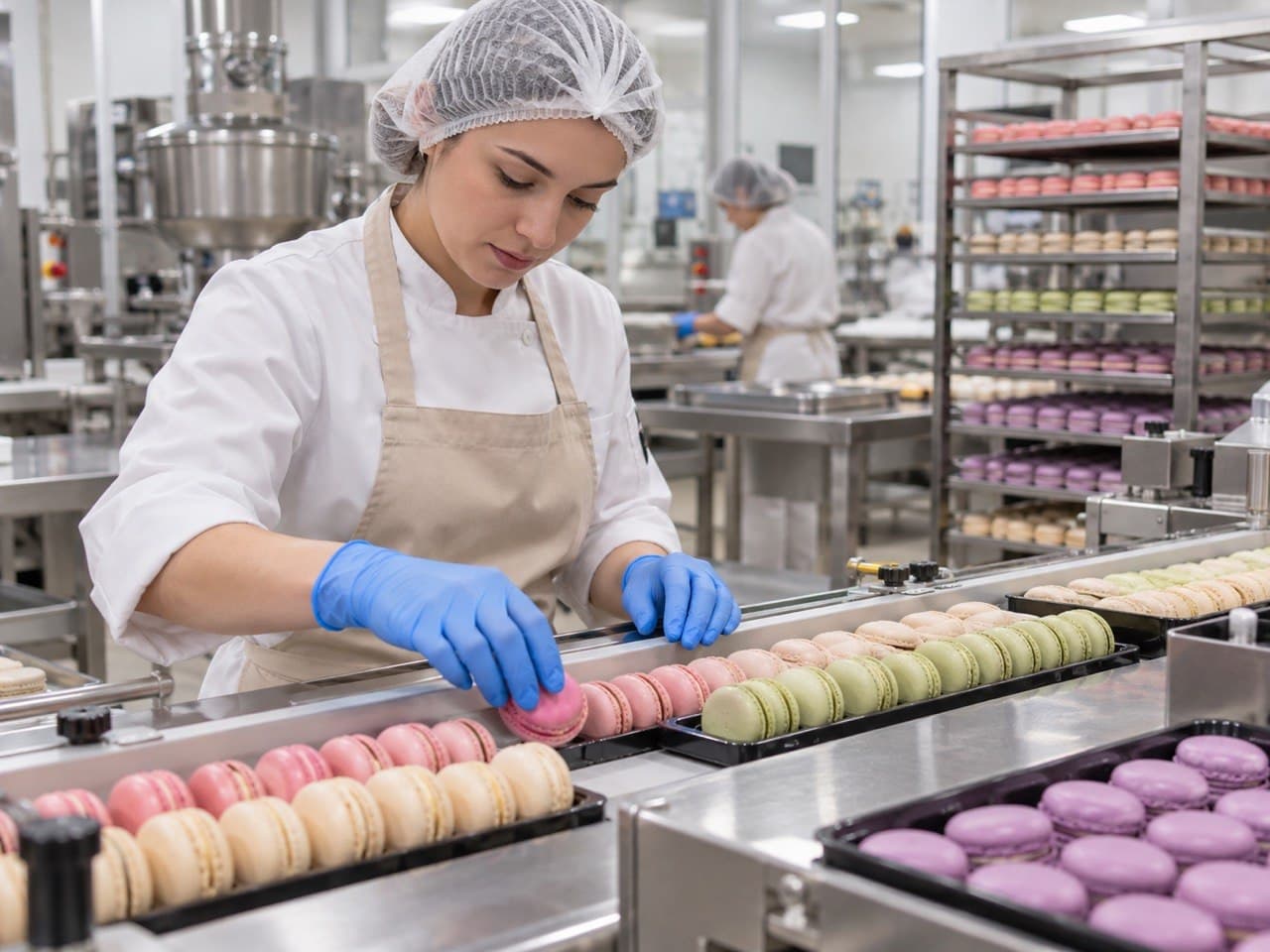 Operatori în producție de patiserie (macarons)
