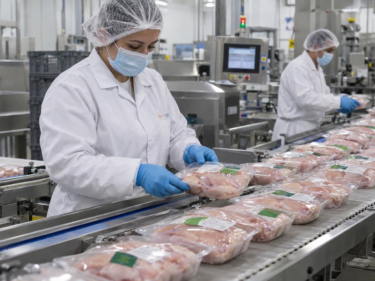 Muncitor la uzină de procesare carne de pui