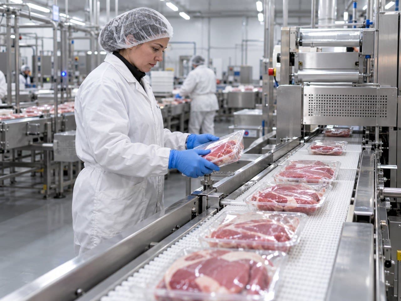 Muncitor în procesarea cărnii de porc și vită (uzină, Olanda)